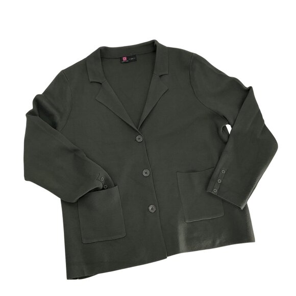 Kancy Kole Womens Olive Green Knit Blazer Cardigan Pockets Button Cuffs Size 2XL - Picture 1 of 8